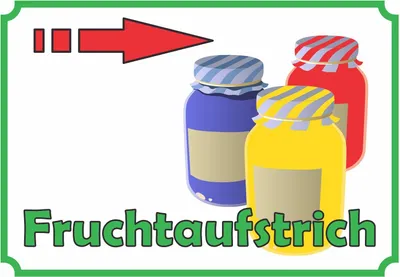 Produktbild von Fruchtaufstrich Marmelade Verkaufsschild Pfeil rechts  Hofladen Verkaufsförderung A1 Rückseite selbstklebend