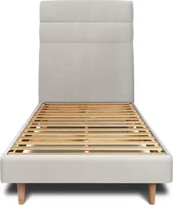 Productafbeelding van Bed met gestoffeerde hoofdbord – fluweelstof - 90 x 190 cm