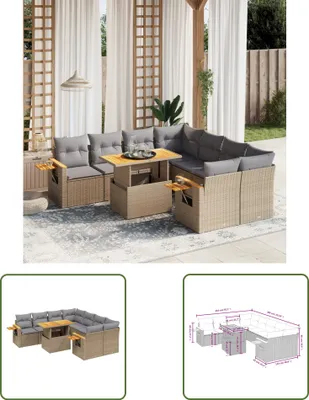 Produktbild von The Living Store 9-tlg. Garten-Sofagarnitur mit Kissen Beige Poly Rattan