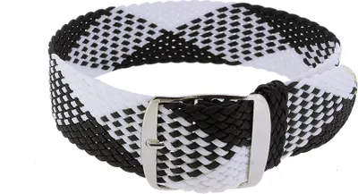 Produktbild von Minott | Uhrenarmband schwarz / weiß | Perlon mit Dornschließe 32471, Stegbreite:20mm, Schließe:Silbern