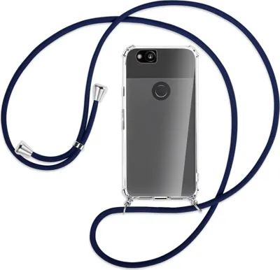 Produktbild von Handykette Backcover-Schutzhülle mit Band (Metall silberfarben) für Google Pixel 2 - dunkelblau