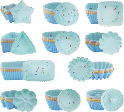 Produktbild von Silikon-Muffin-Formen – Set mit 55 Stück – 11 verschiedene Silikon-Backformen – Antihaftbeschichtung – Kuchen (in 5 Farben)