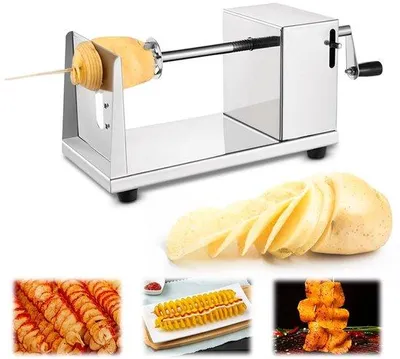 Produktbild von Unyqoos® Handbetriebener Spiralschneider aus Edelstahl – manueller Gemüseschneider für Kartoffeln, Gurken & Karotten mit Fixiermechanismus