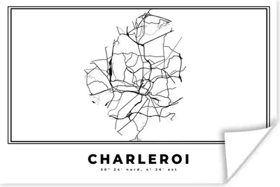 Produktbild von MuchoWow® Poster Stadtplan - Schwarz und weiß - Karte - Charleroi - Belgien - Karte 60x40 cm - Schlafzimmerdekoration