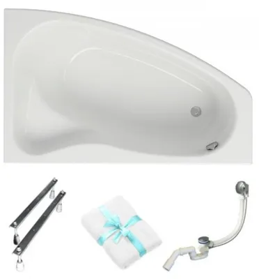 Obrázok produktu pre Aqua For You | Vaňa Cersanit – rohová vaňa – 160 x 100 cm – asymetrická – akrylová – so sifónom a nožičkami – antibakteriálna povrchová úprava