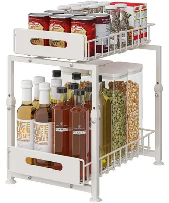 Productafbeelding van Onderkast organizer met 2 niveaus, metaal, wit, model B, 29x37,5x41-49 cm