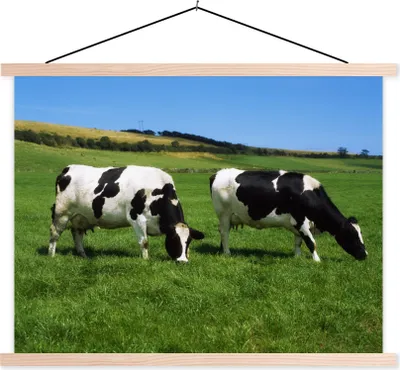 Produktbild von MuchoWow® Textilposter Kuh - Tiere - Gras 60x45 cm mit holzfarbenen Rahmen - Bild