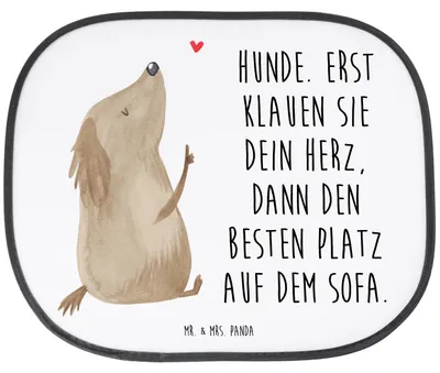 Produktbild von Mr. & Mrs. Panda Sonnenschutz Auto Hund Liebe - Weiß - Geschenk, Sprüche, Sonnenblende, Hitzeschutz, fenster, saugnapf, Scheibenschutz, Herz, Hunde