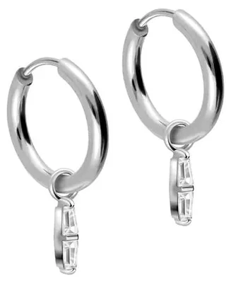 Produktbild von Chirurgenstahl Ohrclicker Creolen 2 EINGEFASSTE KRISTALLRECHTECKE Silber Innendurchmesser: 10mm + Designstärke: 1,6mm