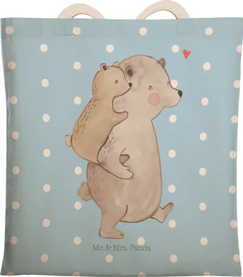 Produktbild von Mr. & Mrs. Panda Tote Bag Papa Bär - Blau Pastell - Geschenk, Stofftragetasche, taschen shopper, Geburtstag, Vatertag, Muttertag, Beuteltasche, Tasche, Einkaufstasche