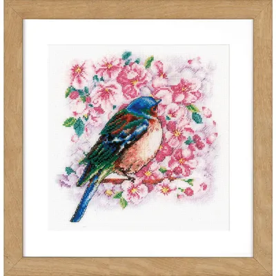 Produktbild von Vervaco Kreuzstich Set "Vogel zwischen Blüte", Zählmuster, 25x25cm