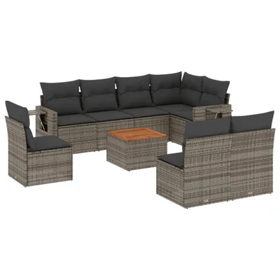 Produktbild von 9-tlg. Garten-Sofagarnitur mit Kissen Grau Poly Rattan