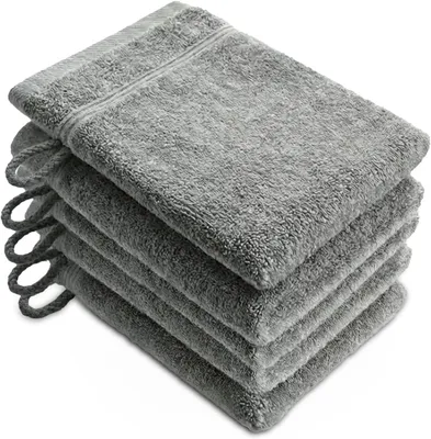 Immagine prodotto di Confezione da 5 guanti in cotone per il lavaggio - Guanto delicato per la doccia e il viso - Set di asciugamani riutilizzabili e assorbenti per viso, corpo, bagno e spa