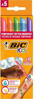 Produktbild von Bic Kids – Tattoo-Marker-Set für Kinder, sortiert, Set mit 5 Stiften und 10 Schablonen