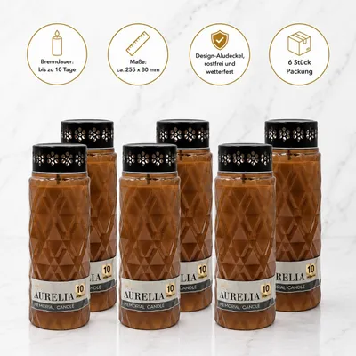 Produktbild von 6er Packung Aurelia – 10 Tage Design Grabkerze RUBINBRAUN