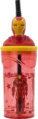Produktbild von Marvel Iron Man 3D Deckel Kinder Trinkbecher Becher mit integriertem Halm