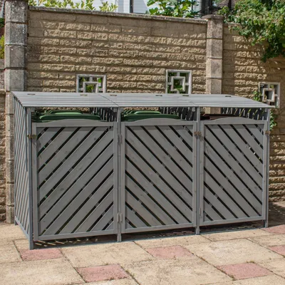 Produktbild von BPS® Deluxe Holzbehälter-Laden | Wheelie Bin Verstecke im Freien | Lager-Garten Großer Müll | Grau | Doppelt