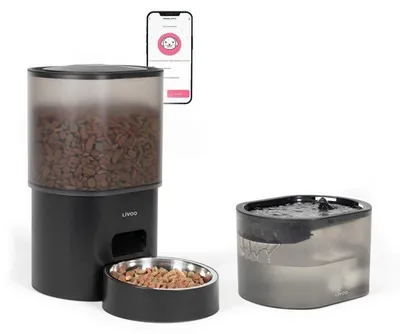 Obrázek produktu pro Automatický dávkovač granulí a fontána na vodu LIVOO PET107. Objem: 3 litry. Připojení: TUYA