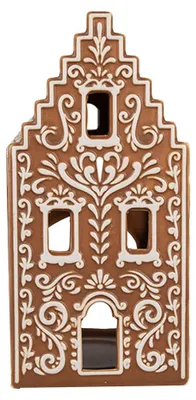 Imagen del producto de Soporte para velas Clayre & Eef, diseño "Casa de jengibre", 7x7x15 cm, color marrón, porcelana