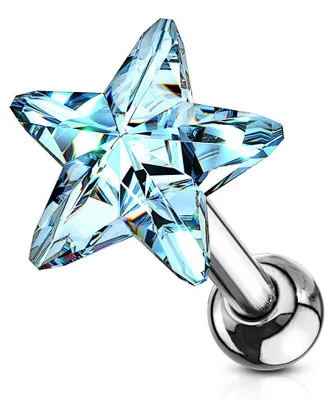 Produktbild von Helix & Tragus Ohr Piercing „Kristall Stern“ Light Blue