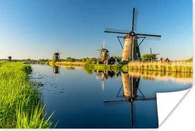Produktbild von MuchoWow® Poster Mühle - Wasser - Spiegelung - Niederlande 90x60 cm - Schlafzimmer
