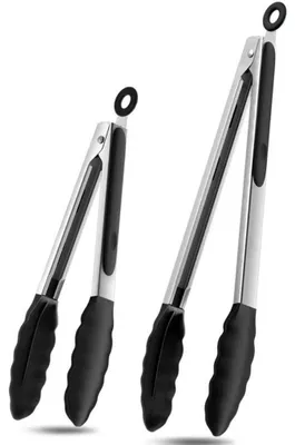 Küchenzangen-Set 2er, Edelstahl/Silikon, schwarz, 23,5/30,5 cm