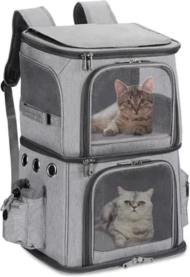 Produktbild von Doppel-Katzenrucksack mit 2 Fächern, für kleine Katzen, Hunde und Kaninchen, 2 Fächer, für unterwegs