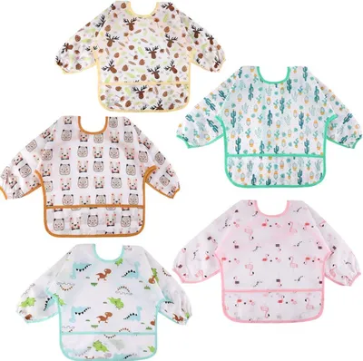 Obrázok produktu pre Vodotesné podbradníky Súprava 5 podbradníkov Podbradníky s rukávmi Vodotesné podbradníky Súprava podbradníkov pre 0-24 mesiacov