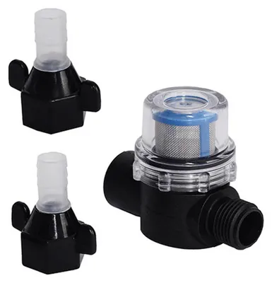 Productafbeelding van Inline-waterfilter voor tuinpompen en huiswaterinstallaties, met een transparante behuizing
