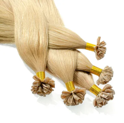 Produktbild von hair2heart Bonding Extensions Echthaar glatt 9/31 Lichtblond Gold-Asch - 25 Strähnen 0.5g 50cm, Echthaar Extensions für langanhaltende Haarverlängerung