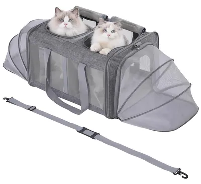 Productafbeelding van Kattentransportbox - Kattendrager - Transportbox kat - Transporttas voor 2 katten - Grijs