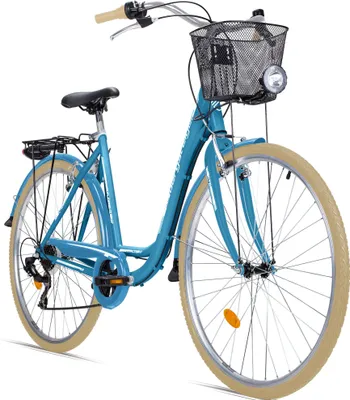 Produktbild von Bergsteiger Florenz 28 Zoll Damenfahrrad, ab 160 cm, Korb, Fahrrad-Licht, Shimano 7 Gang-Schaltung, Standlichtfunktion, Damen-Citybike, Damenrad im Retro-Design