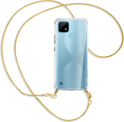 Produktbild von Handykette Backcover-Schutzhülle mit Band (Metall goldfarben) für Realme C21 (RMX3201) - goldfarbene Kette Snake
