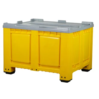 Produktbild von Palettenbox mit Deckel 680l 1200x1000x790 mm Gelb - 4 Füsse - geschlossen