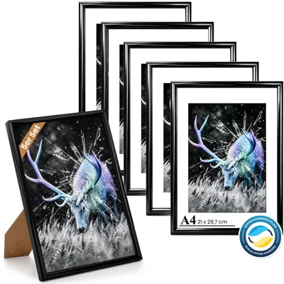 Immagine prodotto di Omgoods - Set di 5 cornici per foto, formato A4, nere, con vetro acrilico