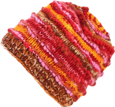 Produktbild von Handgestrickte Wollmütze, Gestreifte Wintermütze, Kurze Beanie - Bunt, Uni, Mehrfarbig, Wolle, Mützen