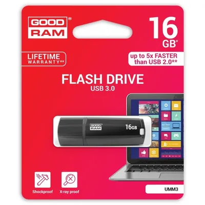 Produktbild von Good Ram USB Speicher Stick USB 3.0 16GB Flash Drive Schwarz