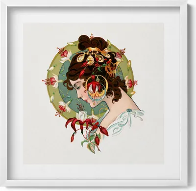 Produktbild von Porträt einer schönen Frau– Wandbild mit Rahmen – Gerahmtes Bild  – Wanddekoration – 50x50 cm –  Weiß Rahmen