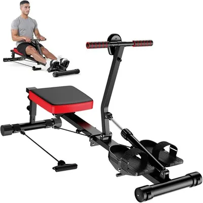 Produktbild von Rudergerät für Zuhause Hydraulisch Rowing Machines, 12 Widerstandsstufen, 180KG Belastbarkeit, Ganzkörpertraining Rudermaschine Fitnessgerät