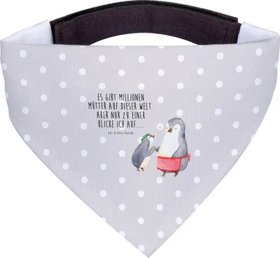 Produktbild von Mr. & Mrs. Panda Tuch Pinguin mit Kind - Grau Pastell - Geschenk, Mutter, Muttertag, Vorbild Mama, Familie, Halstuch, Hund, Für Hunde, Hundehalstuch, Pinguine
