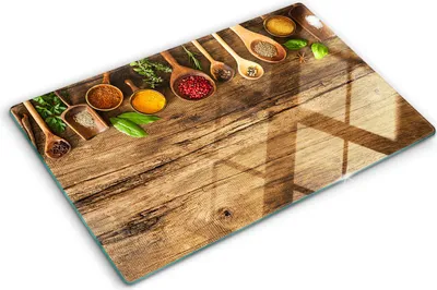 Obrázek produktu pro Kryt varné desky – Kryt na indukční desku – Ochranná skleněná deska – 80x52 cm– Skleněné ochranné desky na sporák –Tvrzené sklo –Koření Dřevo
