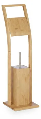 Produktbild von Relaxdays WC Garnitur, Bambus, Edelstahl, Klopapierständer mit Toilettenbürste, freistehend, HBT: 74 x 20 x 20 cm, natur
