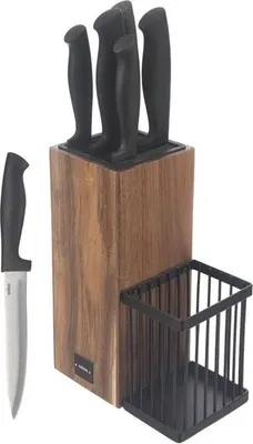 Obrázek produktu pro ORION Stojan Na Nože S 5 Ks Nožů Akácie/Kov 122999
