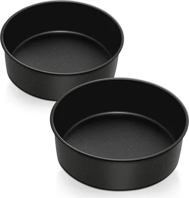 Produktbild von Unyqoos® Runde Backformen aus Edelstahl – 2er-Set 20 cm Ø, 7,3 cm hoch, antihaftbeschichtet für Kuchen & Snacks