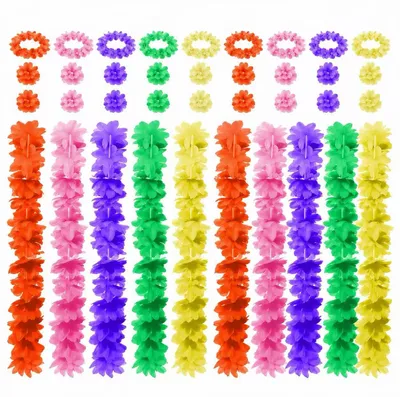 40 Hawaii-Blumenketten, Polyester, bunt, 108 cm, für Partys