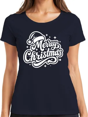 Produktbild von Merry Christmas Santa Hat Sterne Weihnachten Geschenk Vintage Damen T-Shirt, Navy, 3XL