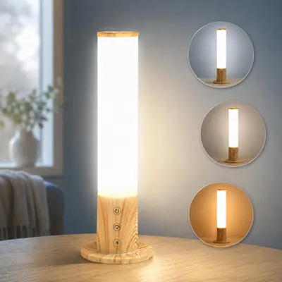 Produktbild von Lichttherapielampe 10000 Lux, 360° Tageslichtlampe in Holzoptik für den Schreibtisch, UV-frei, 3 Farbtemperaturen, 5 Stufen & stufenlos dimmbar, Touch