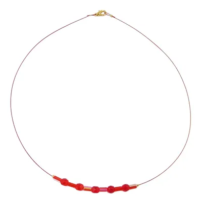 Produktbild von Kette Drahtkette mit Glasperlenröhrchen und Perle in rot-rot AB 40cm rot 40 cm