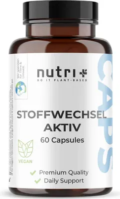 Produktbild von nutri+ Stoffwechsel Aktiv | 60 Kapseln | mit 9 Vitaminen, 3 Mineralstoffen, Pflanzenextrakten, Cholin & Q10 | vegan