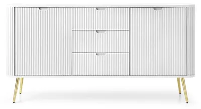 Image de Selsey Zova - Buffet 2 portes avec 3 tiroirs, blanc avec pieds dorés, 168 cm